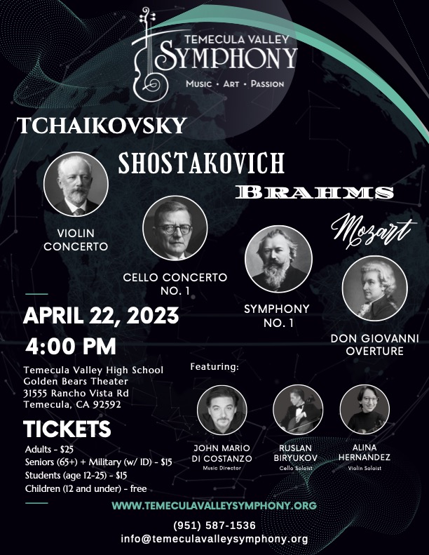 Brahms, Mozart, Shostakovich, and Tchaikovsky @ Temecula Valley High School - Golden Bears Theater | Temecula | California | United States